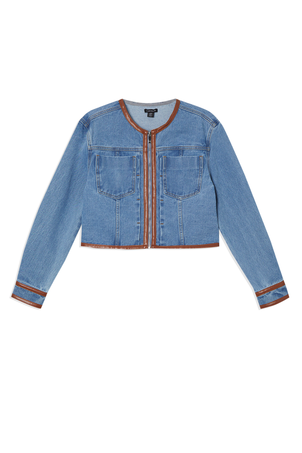 Denim & Leather Collarless Jacket - image 2