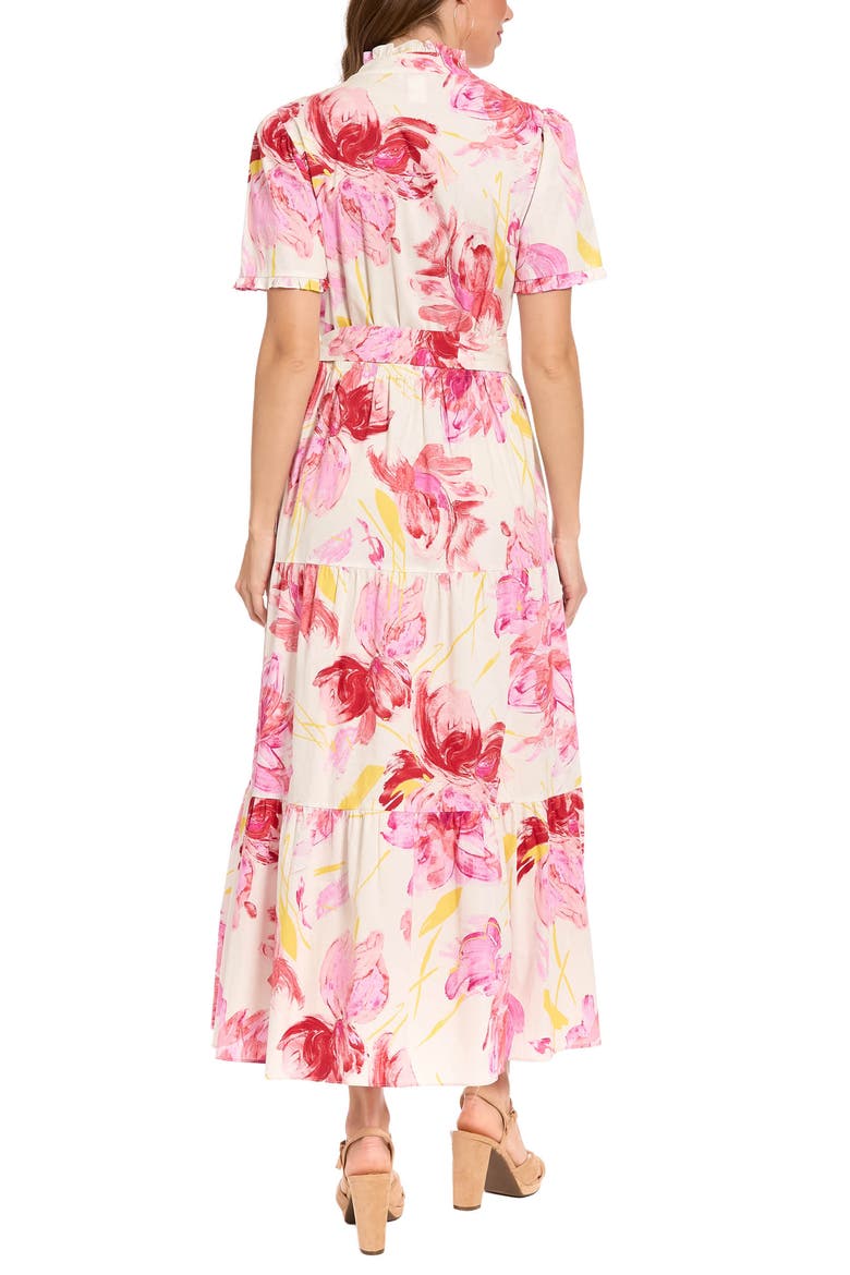 Ruffle Neck Maxi Dress, Alternate, color, WHITE/ PINK