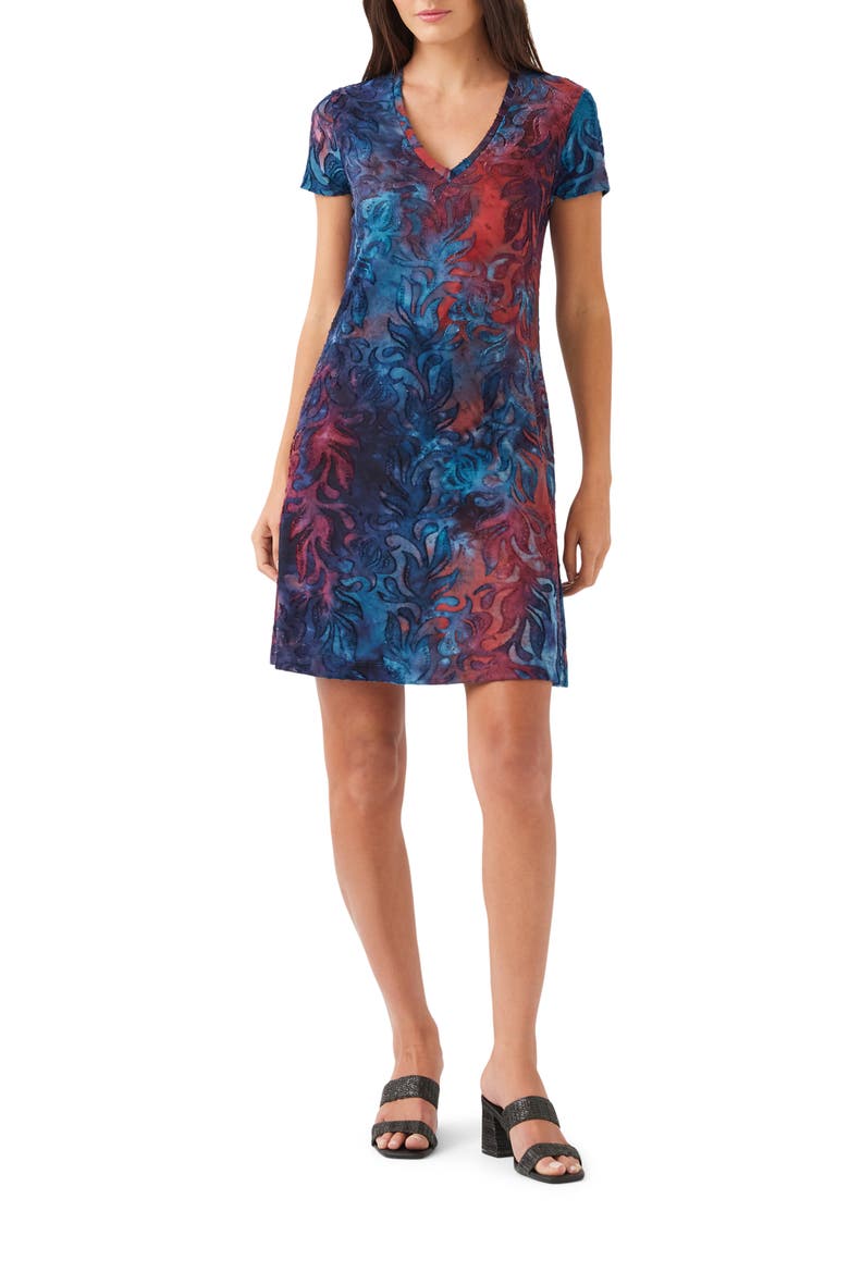 Tie Dye Burnout A-Line Dress, Main, color, NAVY/ RED