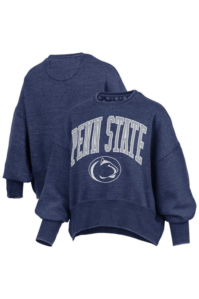 Women's Pressbox Navy Penn State Nittany Lions Oversized Waist-Length Crewneck Sweatshirt, Alternate, color, Navy