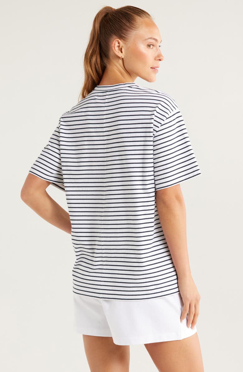 Recess Pickleball x Zella Stripe Boxy Cotton T-Shirt, Alternate, color, White- Navy Court Stripe