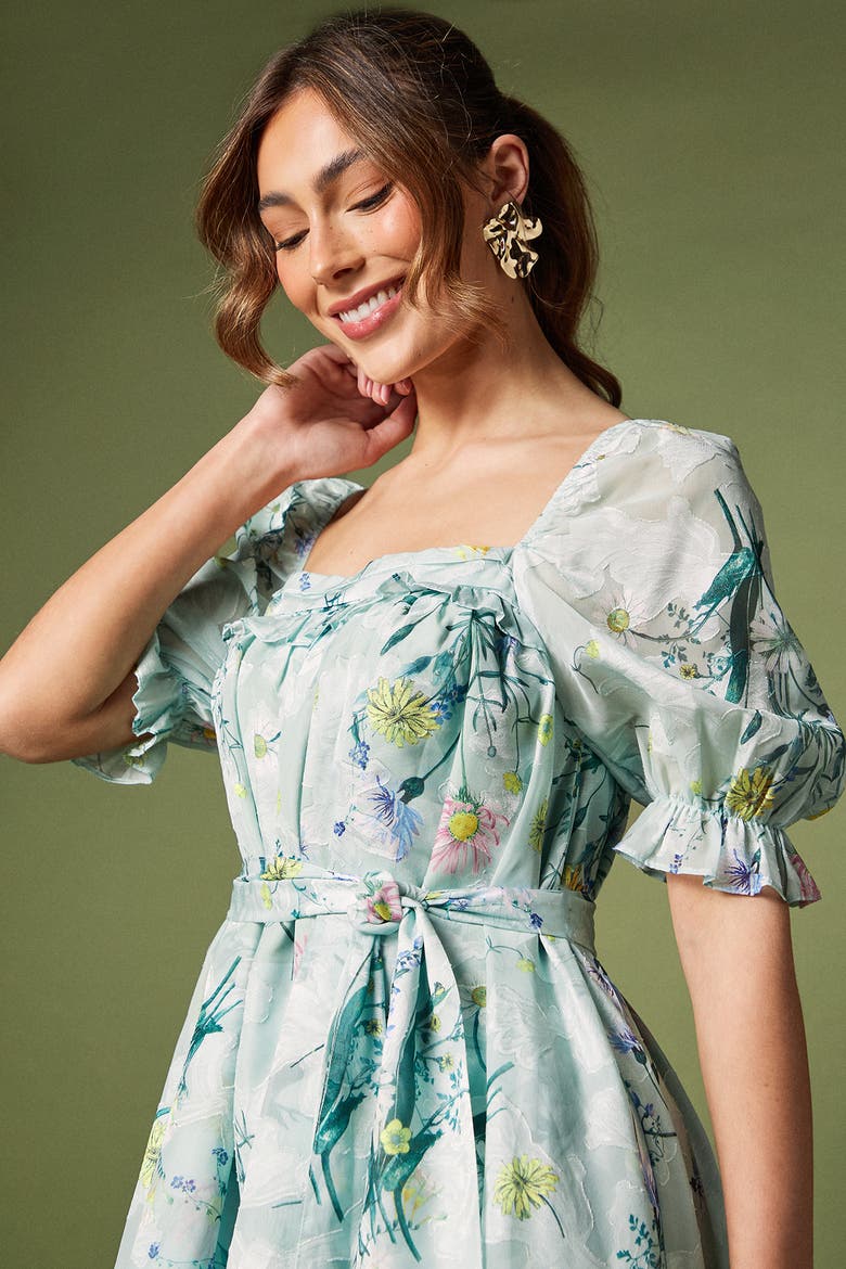 Short Sleeve Printed Chiffon Midi Dress, Alternate, color, Green