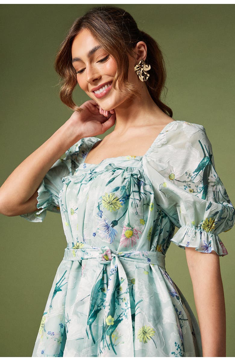 Coast Short Sleeve Printed Chiffon Midi Dress, Alternate, color, Green