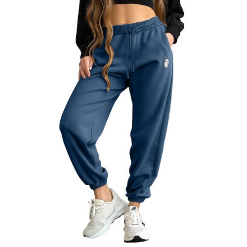 Dalix Womens Heartly Ghost Embroidered Fleece Sweatpants In Blue
