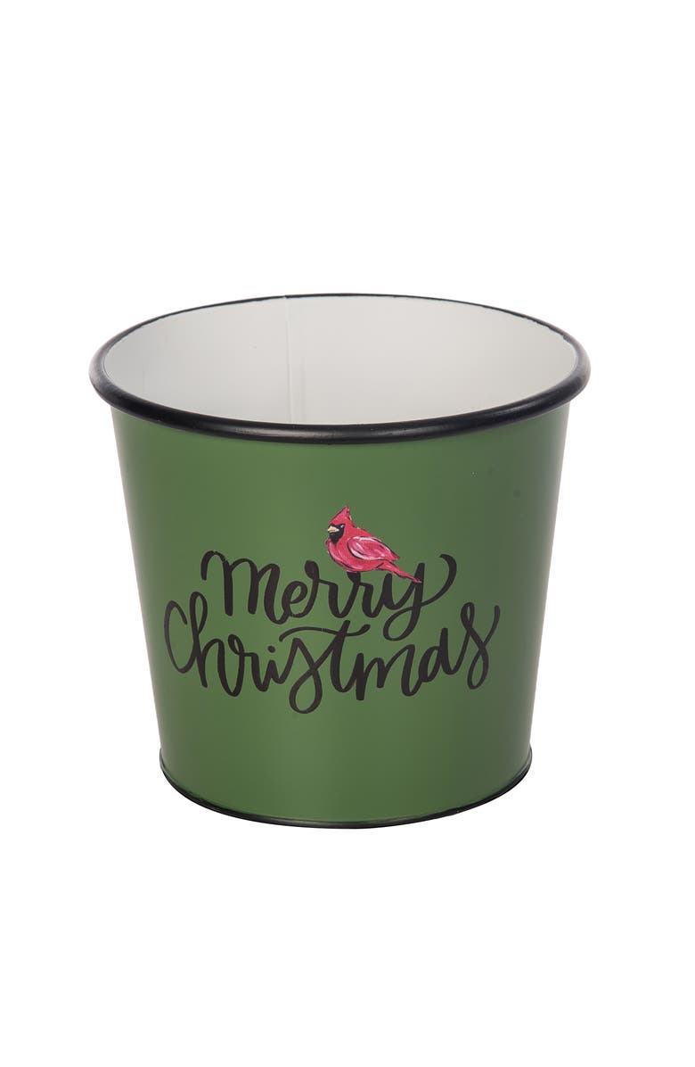 Transpac Metal Cardinal Merry Christmas Bucket Decorative Sculpture, Main, color, Black