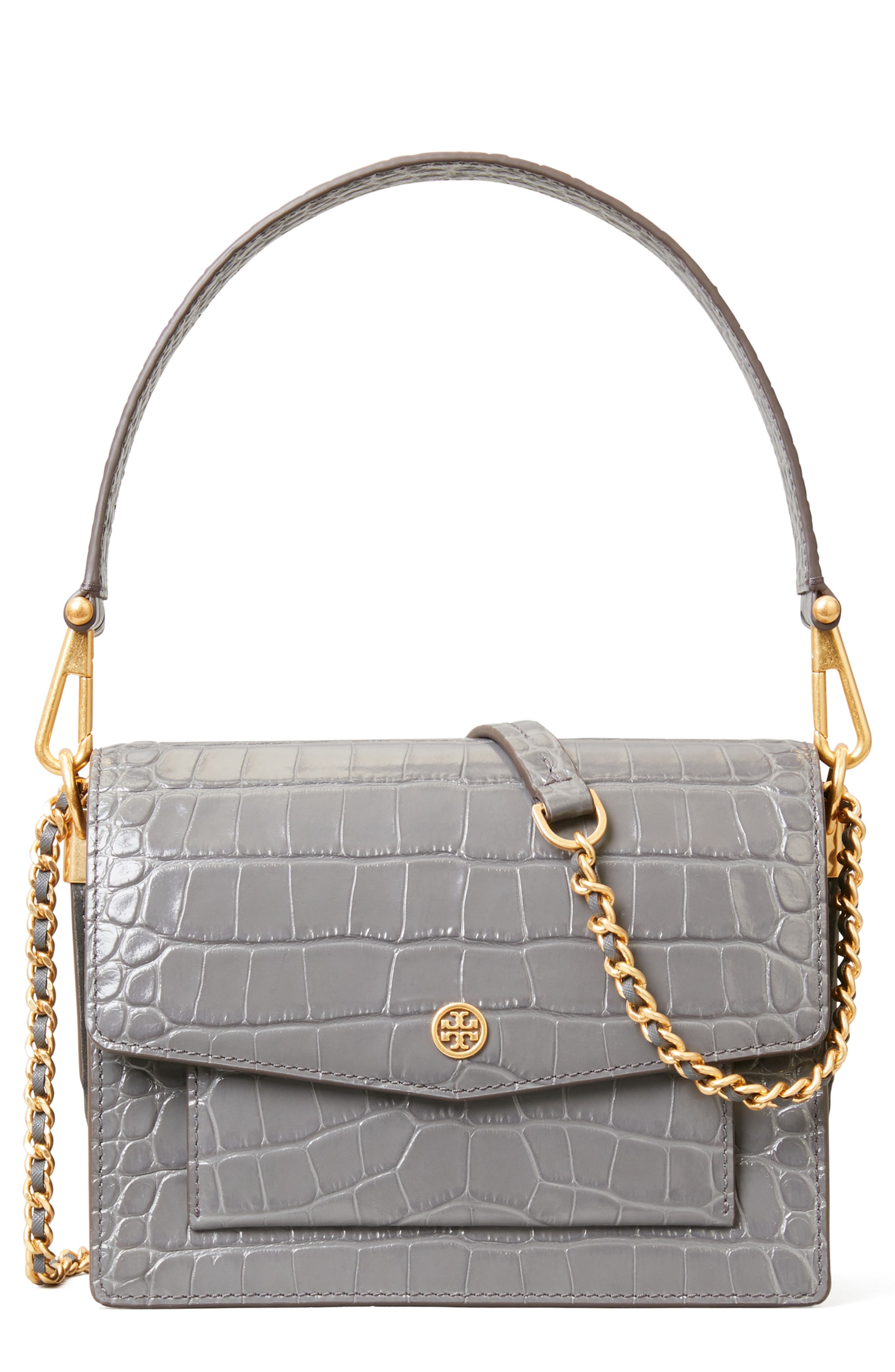 Robinson Embossed Double Strap Leather Flap Bag, Main, color, ZINC