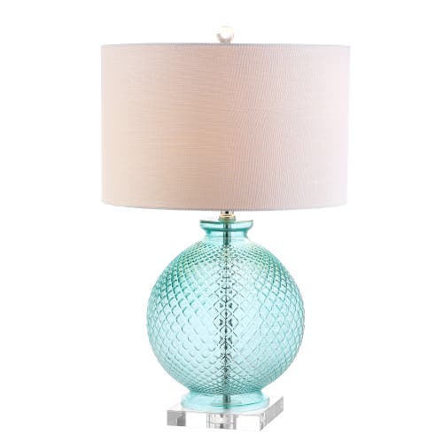Jonathan Y Estelle 26" Glass And Crystal Led Table Lamp, Aqua In Aqua/clear