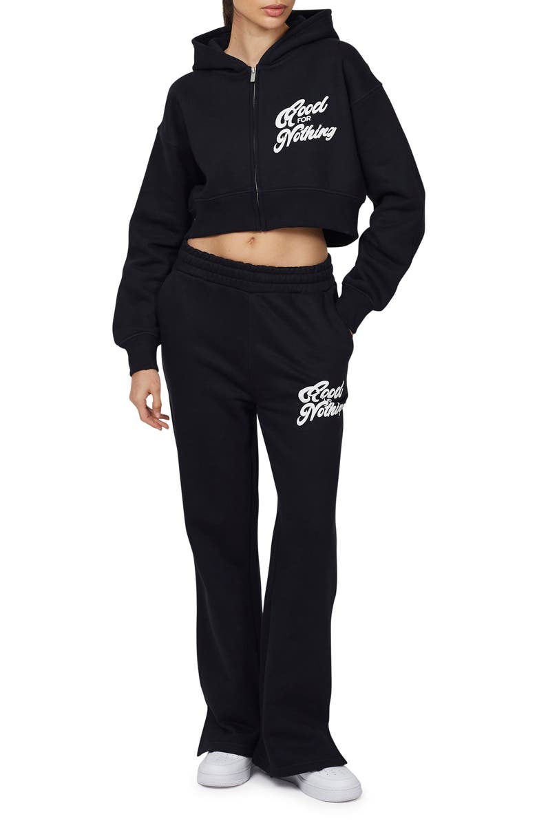 Good For Nothing Funk Relaxed Crop Zip Hoodie, Alternate, color, Black