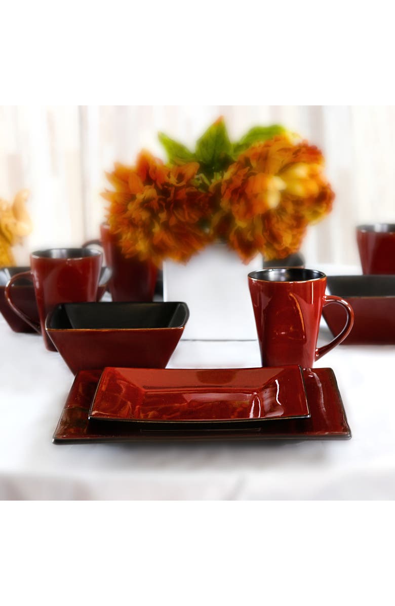Gibson Elite Kiesling 16 Piece Hard Square Dinnerware Set, Alternate, color, Red
