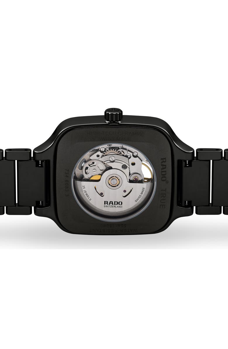 RADO True Square Automatic Open Heart Ceramic Bracelet Watch, Alternate, color, 