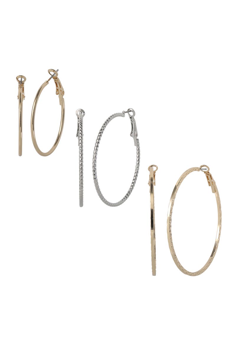 Mixed Metal Hoop Earring Set in Gold & Silver-Tone, Main, color, Multi
