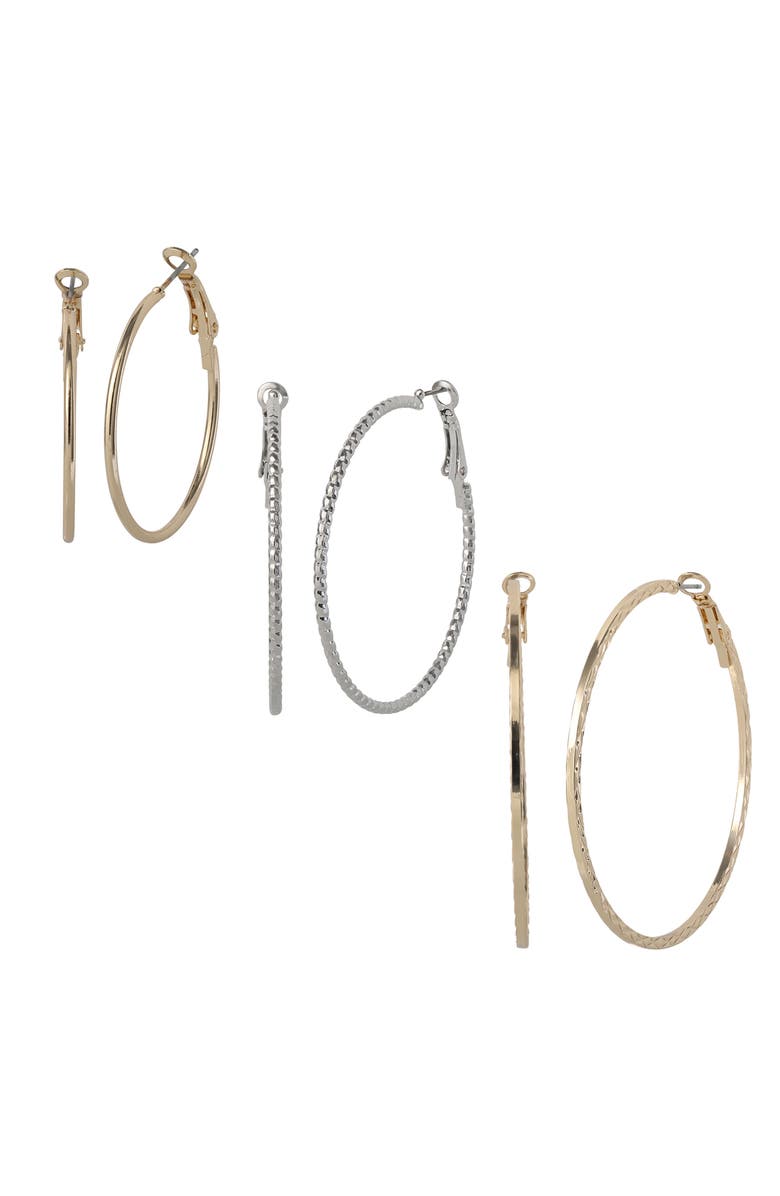 Jessica Simpson Mixed Metal Hoop Earring Set in Gold & Silver-Tone, Main, color, Multi