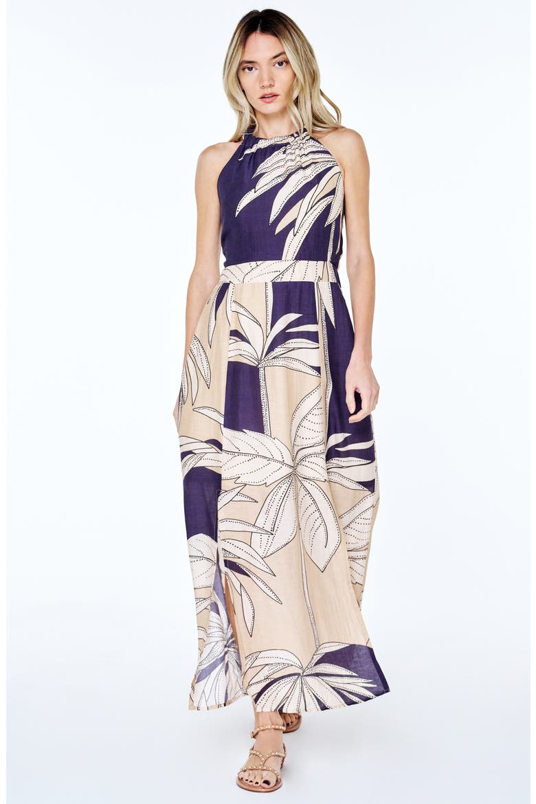 Print Halter Maxi Dress, Alternate, color, NAVY MULTI