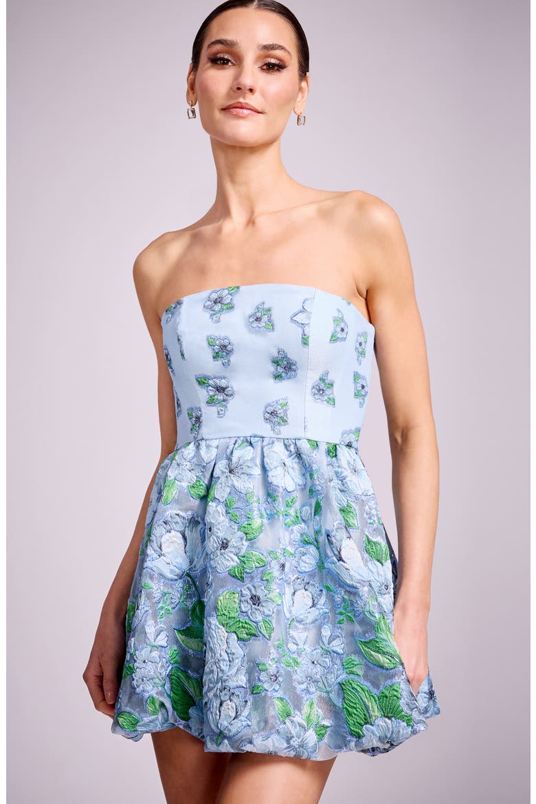 Spencer Metallic Embroidered Floral Strapless Bubble Hem Cocktail Minidress, Alternate, color, SKY MULTI