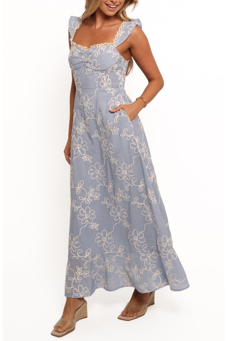 Ellise Lace Trim Soutache Midi Sundress, Alternate, color, BLUE