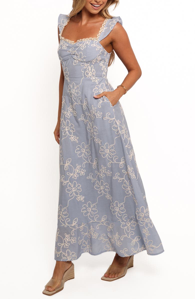 Petal & Pup Ellise Lace Trim Soutache Midi Sundress, Alternate, color, Blue