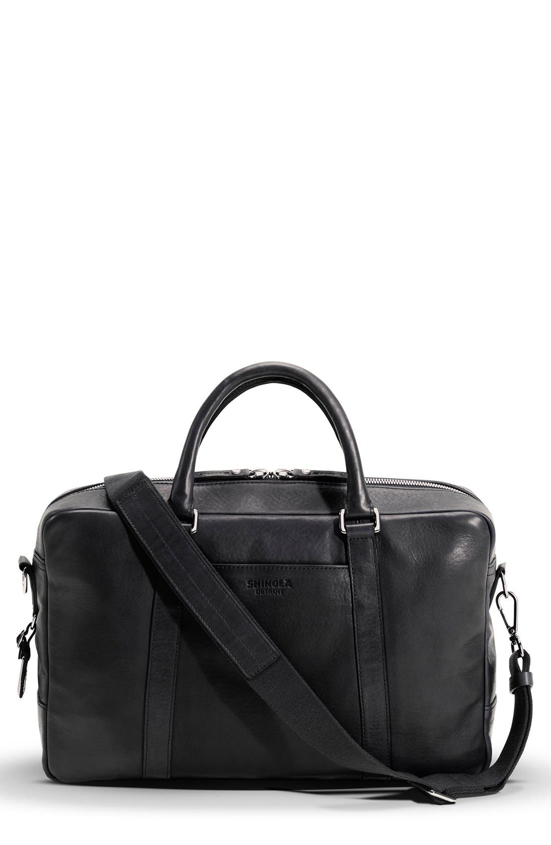 Shinola Signature Leather Slim Briefcase, Main, color, 