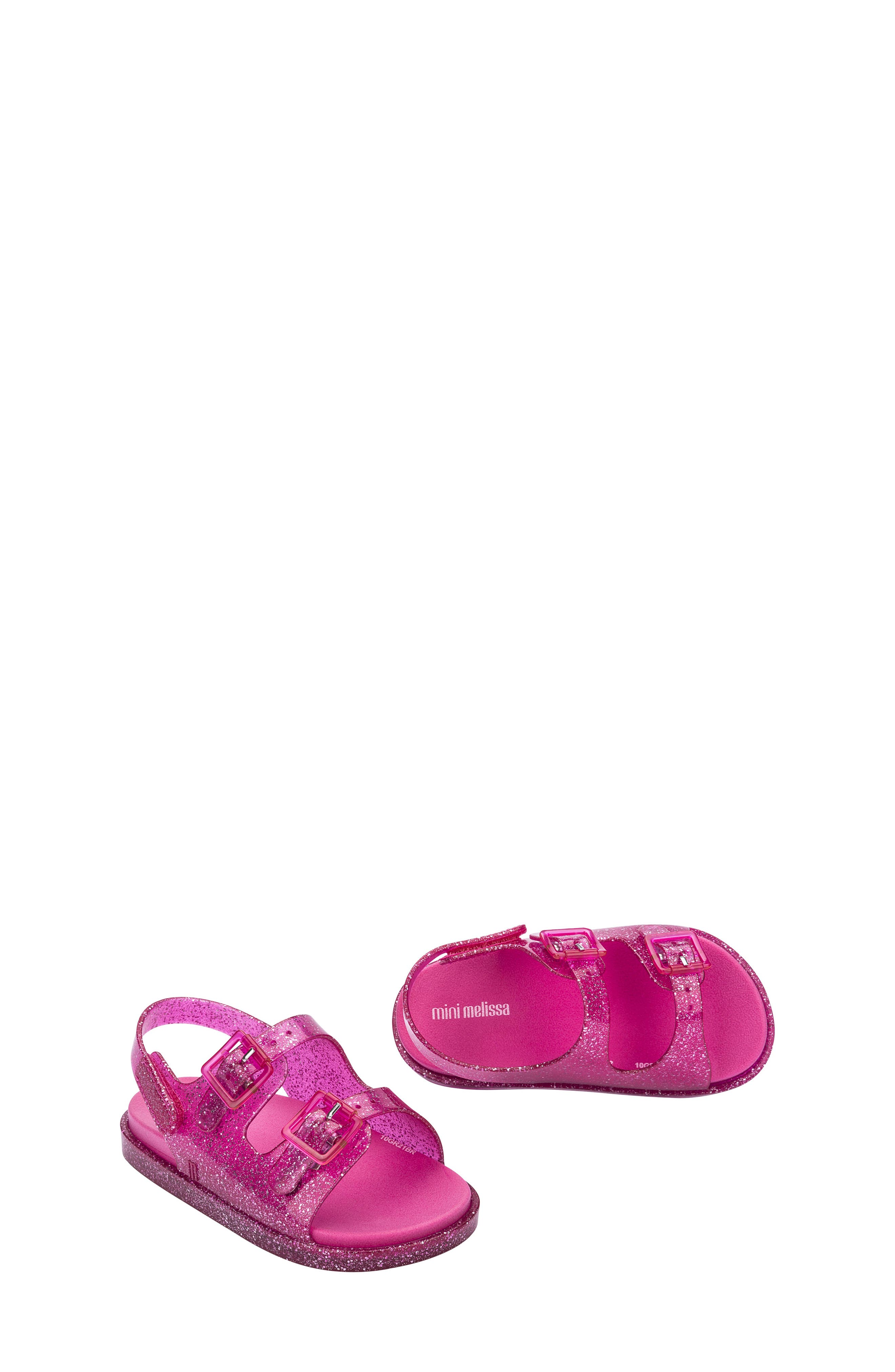 Mini Melissa Buckle Strap Sandal, Alternate, color, PINK GLITTER MIX