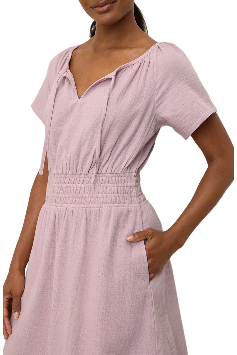 Organic Cotton Coastal Double Gauze Boho Midi Dress, Alternate, color, Lavender Haze