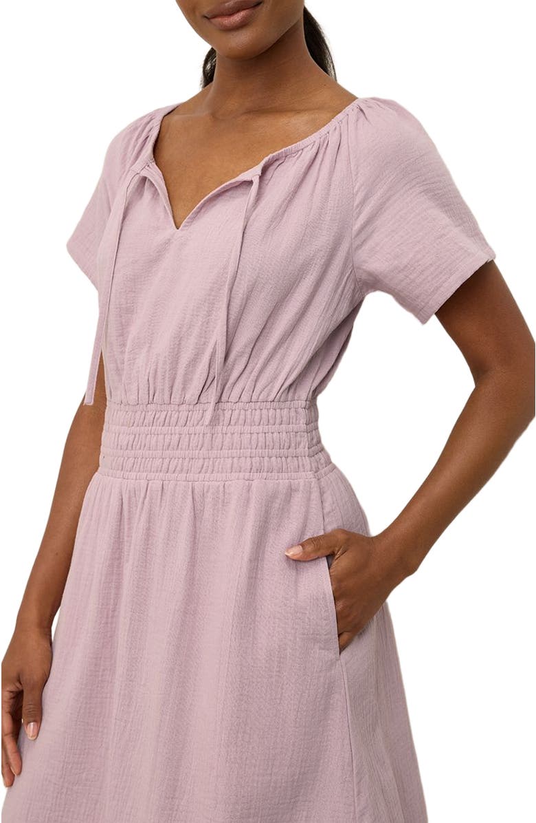 Pact Organic Cotton Coastal Double Gauze Boho Midi Dress, Alternate, color, Lavender Haze