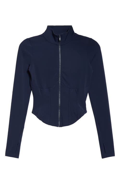 Mpg Sculpt Corset Seamed Crop Zip-up Jacket In Blue