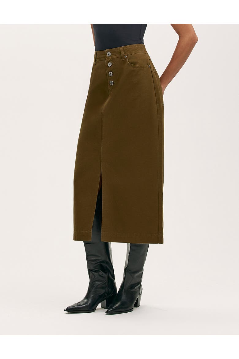 Beth Cotton Button-Front Midi Skirt, Main, color, Khaki
