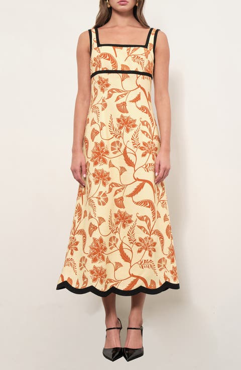 Melanie Palm Print Midi Dress