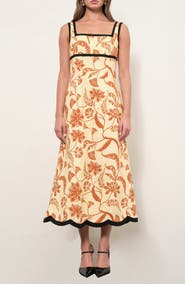 MAUDE CLUB Melanie Palm Print Midi Dress