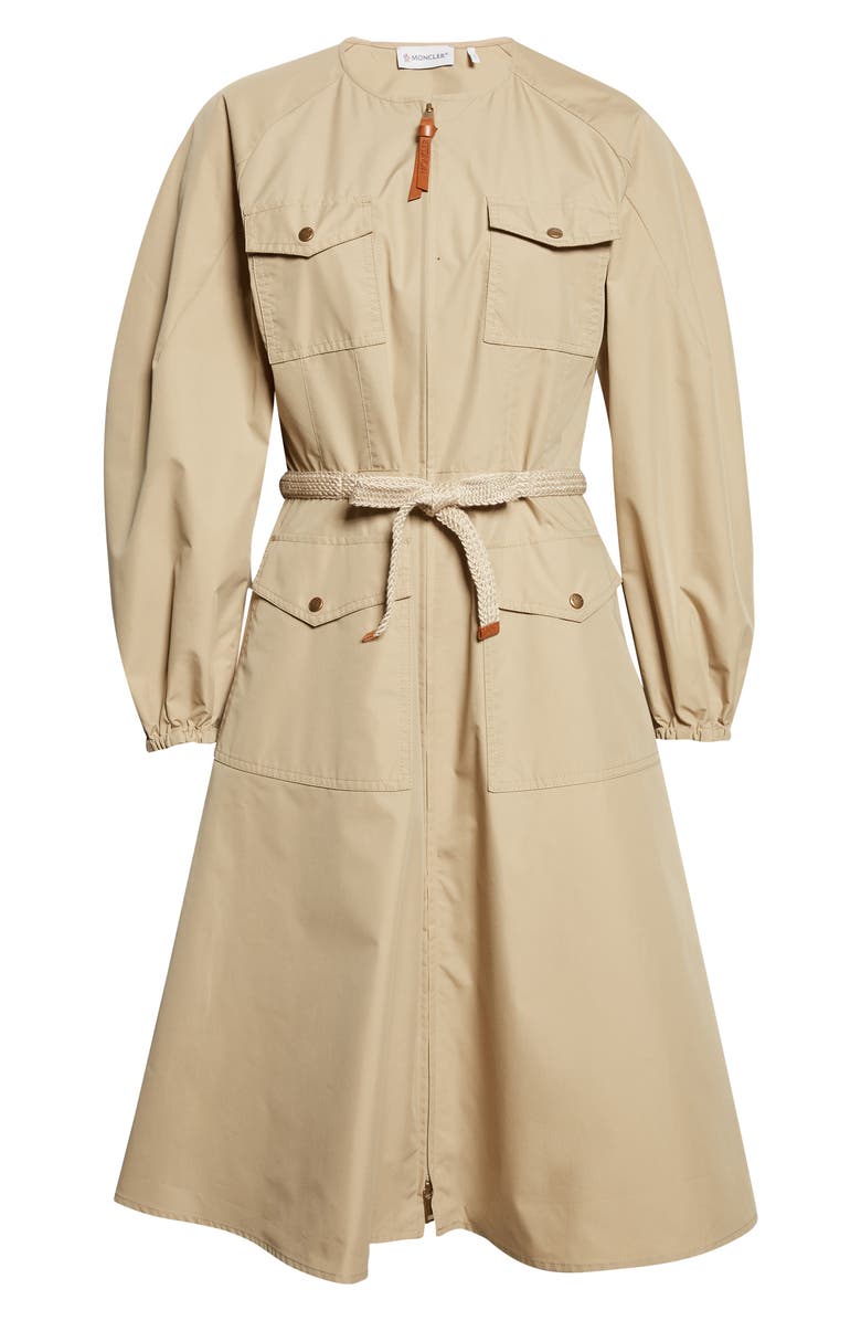 Moncler Long Sleeve Belted Poplin Shirtdress, Main, color, Beige