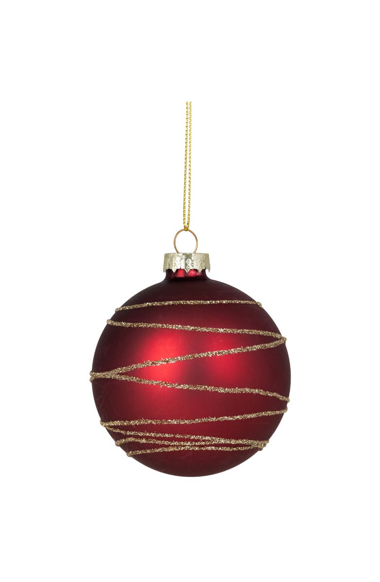 Northlight Glittered Golden Stripes Christmas Glass Ball Ornaments - 3" (75mm) - Red and Green - 4ct, Alternate, color, Red