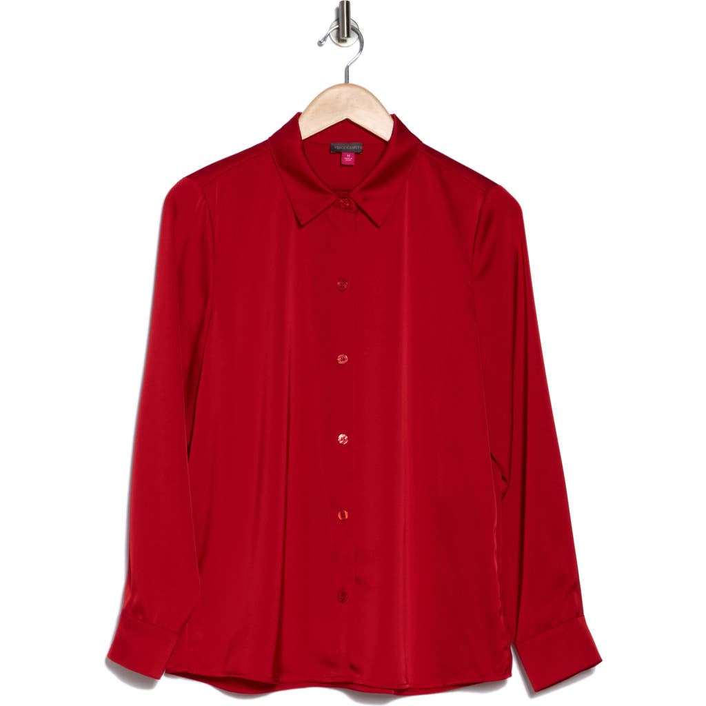 VINCE CAMUTO VINCE CAMUTO SATIN LONG SLEEVE BUTTON-UP SHIRT