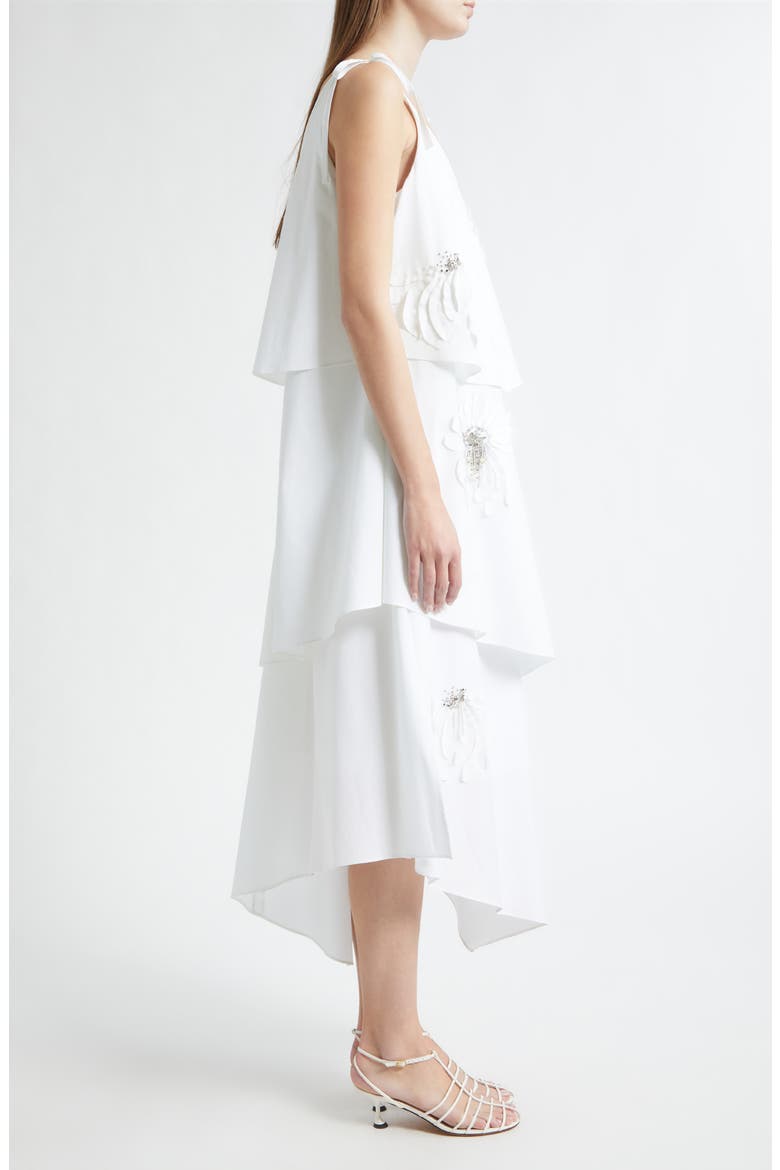 Floral Appliqué Layered Midi Dress, Alternate, color, WHITE