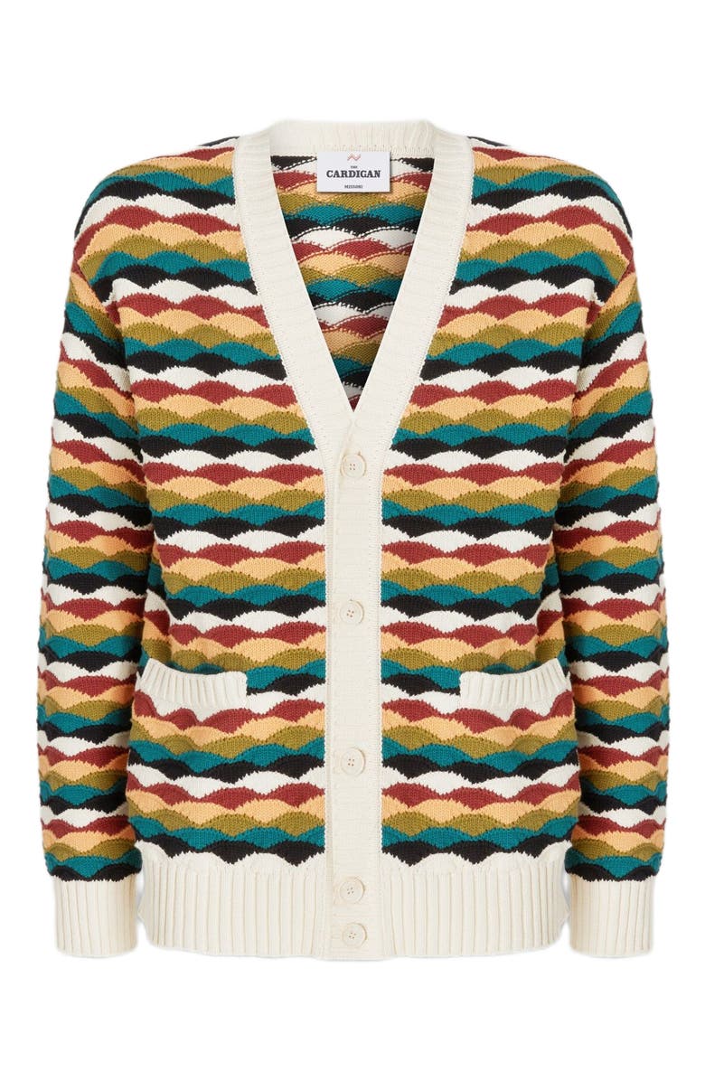 Missoni Cotton-blend Cardigan With Wave Pattern And Contrasting Piping, Alternate, color, 