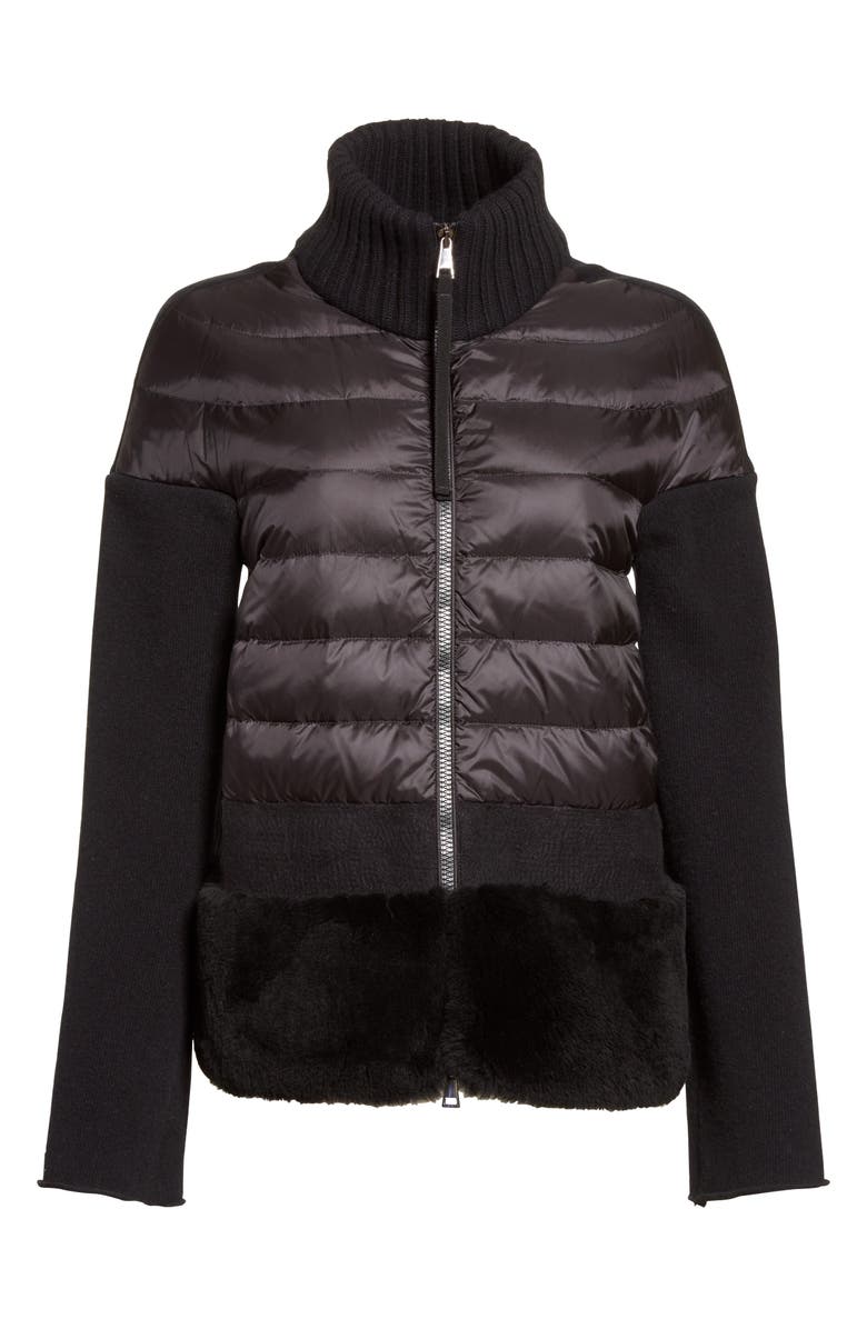 Moncler Genuine Shearling Trim Quilted Cardigan, Alternate, color, 