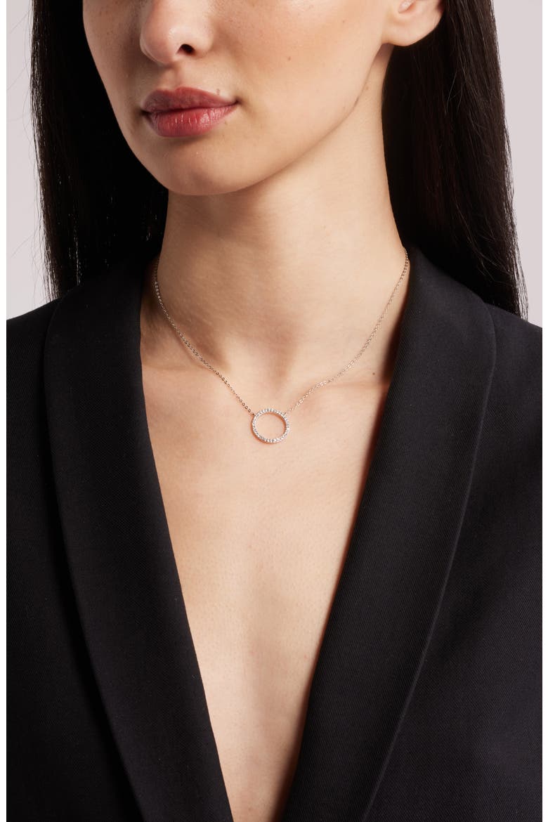 Pavé Open Circle Pendant Necklace, Alternate, color, CLEAR- SILVER