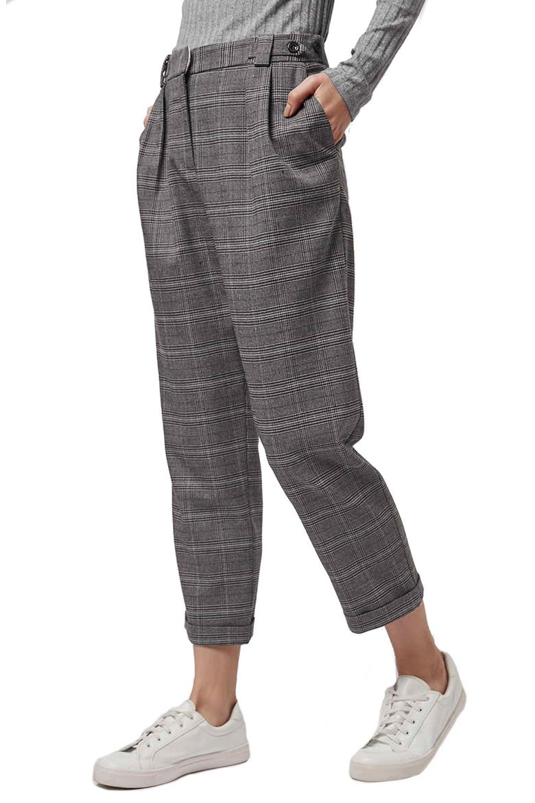 Check Crop Pants, Main, color, GREY