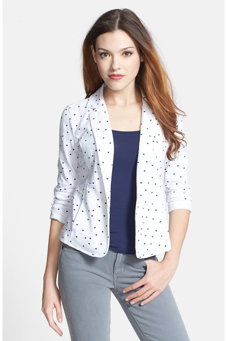 Cotton Knit Jacket, Main, color, WHITE/ NAVY DOT