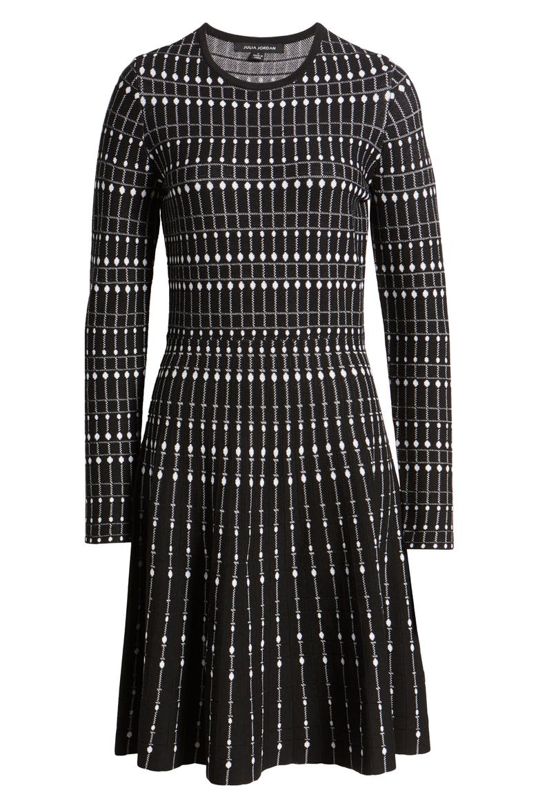 Stripe Jacquard Long Sleeve Sweater Dress, Alternate, color, BLACK WHITE