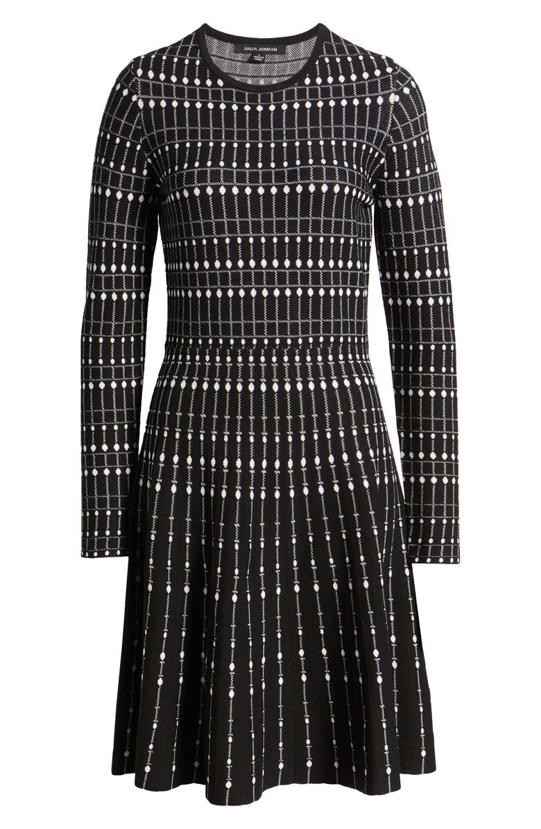Julia Jordan Stripe Jacquard Long Sleeve Sweater Dress, Alternate, color, Black White
