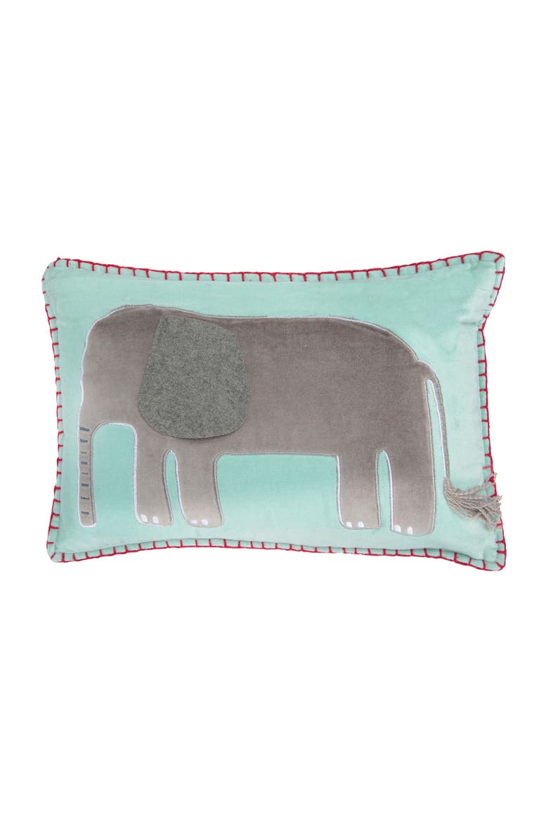 Blue Cotton Velvet Embroidered & Appliqued Elephant Pillow, Main, color, Blue