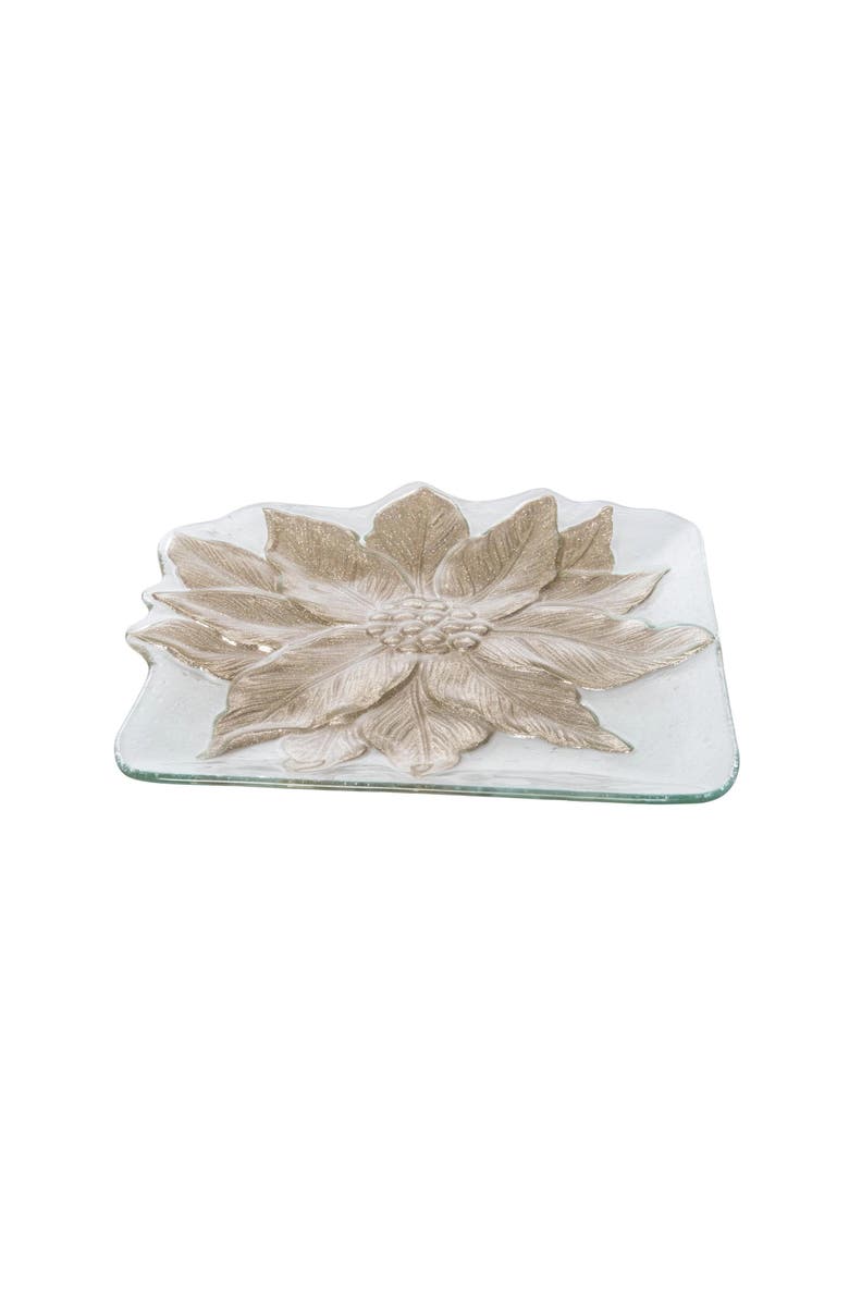 Gallerie II Poinsettia 100% Glass Square Christmas Plate Tray 13", Alternate, color, 
