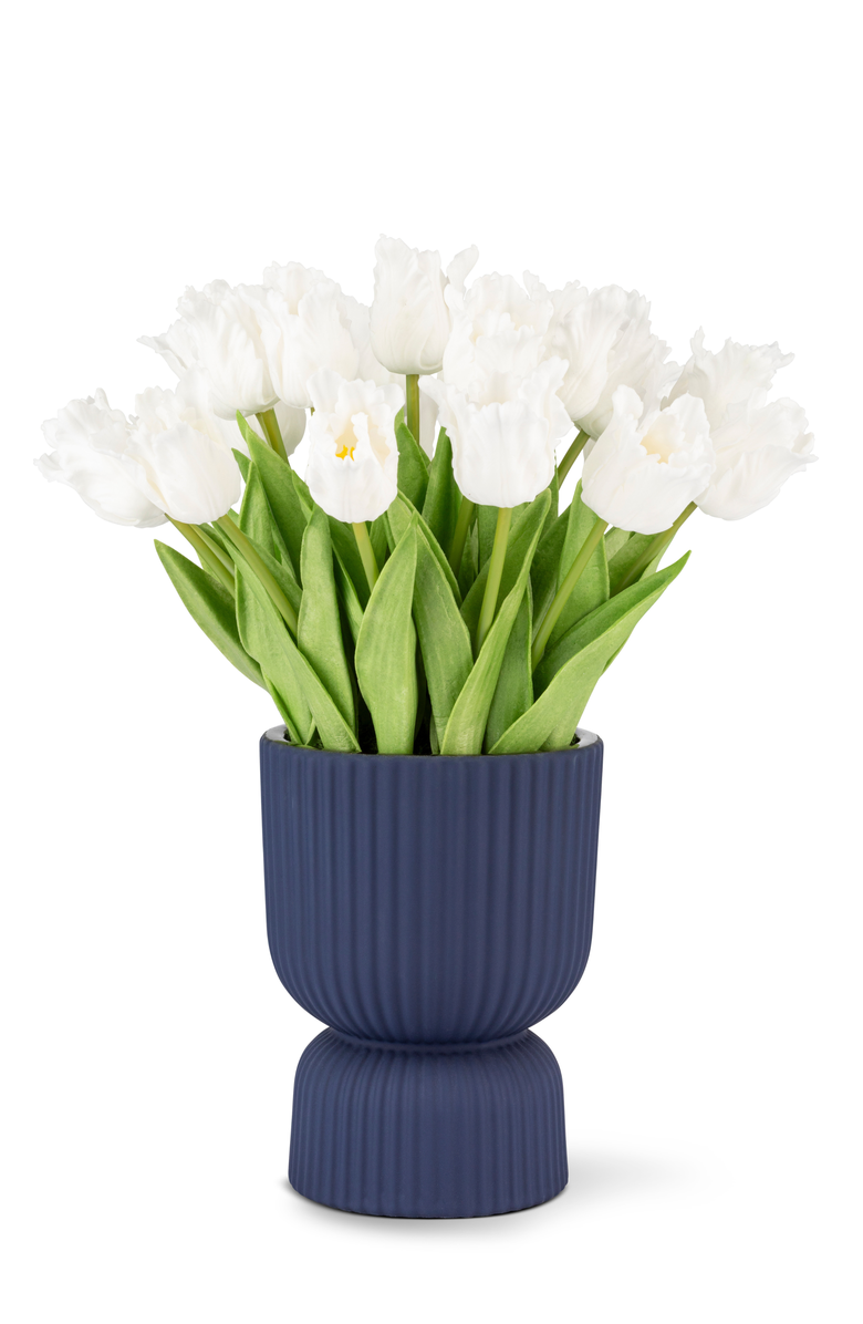 CocoBella Marigold RealTouch Tulip Pedestal Arrangement, Main, color, Snow