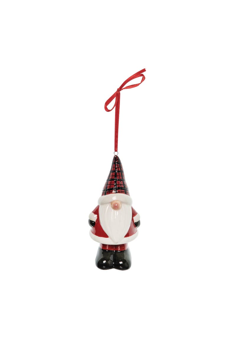 Plaid Gnome 3D Two Sided Christmas Tree Ornament, Main, color, Red