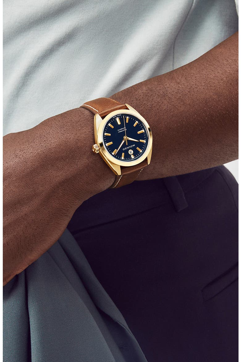 Heritage Datron Leather Strap Watch, 40mm, Alternate, color, BLUE