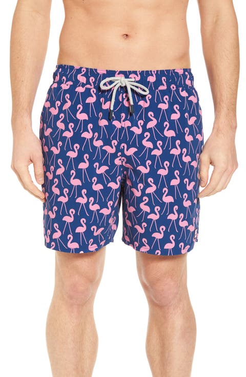 Flamingo Print Swim Trunks