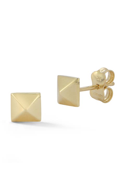 <p>14K Gold Pyramid Stud Earrings</p>