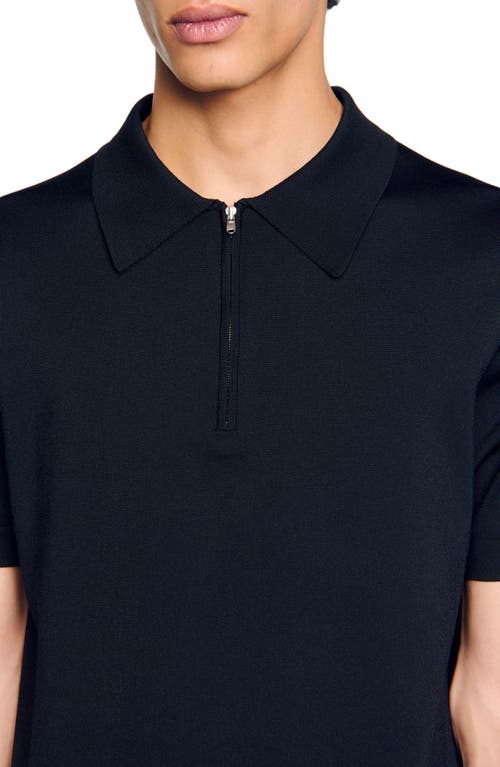 Sandro Knitted Polo Shirt With Zip Collar In Fonte