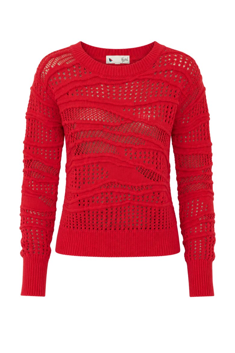 Wave Pointelle Knitted Jumper, Alternate, color, Red