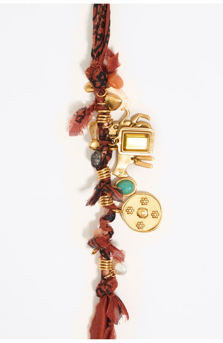 Bimba y Lola Plaited Fabric Necklace With Metal Motifs, Alternate, color, Brown