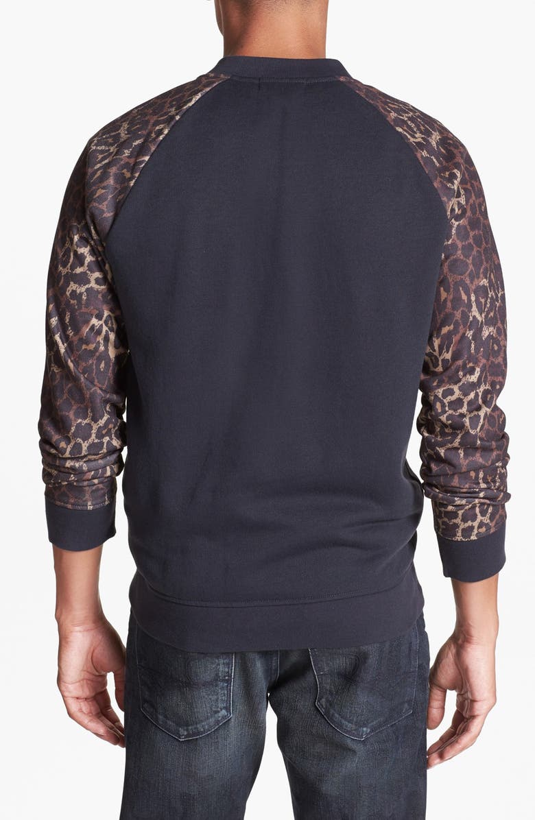 Topman Bomber Jacket with Leopard Print Sleeves, Alternate, color,